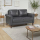 Lo Loveseat w Rolled Arms | Midcentury Dark Gray Faux Leather 57"