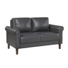 Lo Loveseat w Rolled Arms | Midcentury Dark Gray Faux Leather 57"