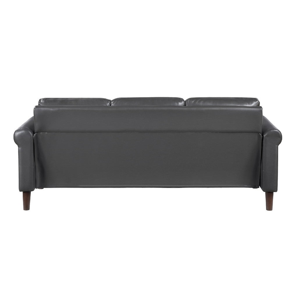 Lo Sofa w Rolled Arms | Midcentury Dark Gray Faux Leather 79’’ BM336153
