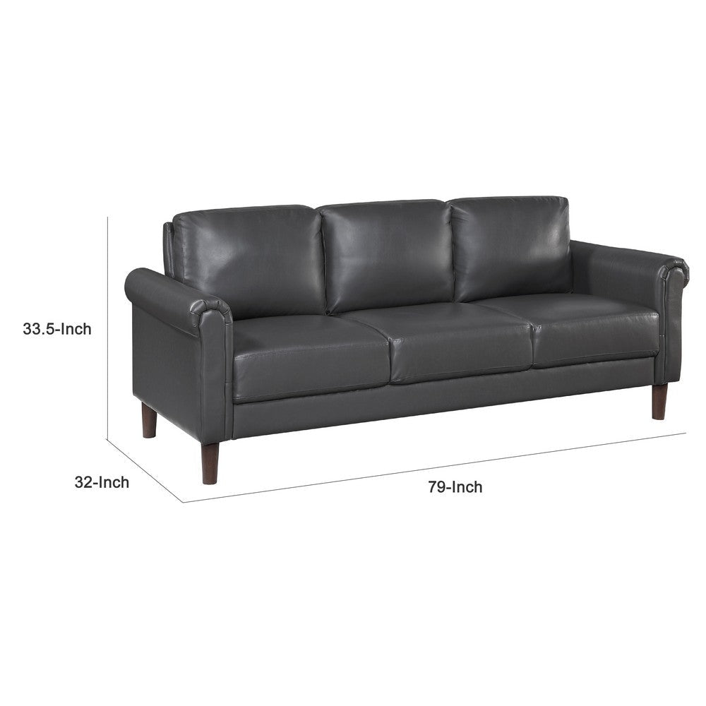 Lo Sofa w Rolled Arms | Midcentury Dark Gray Faux Leather 79’’ BM336153