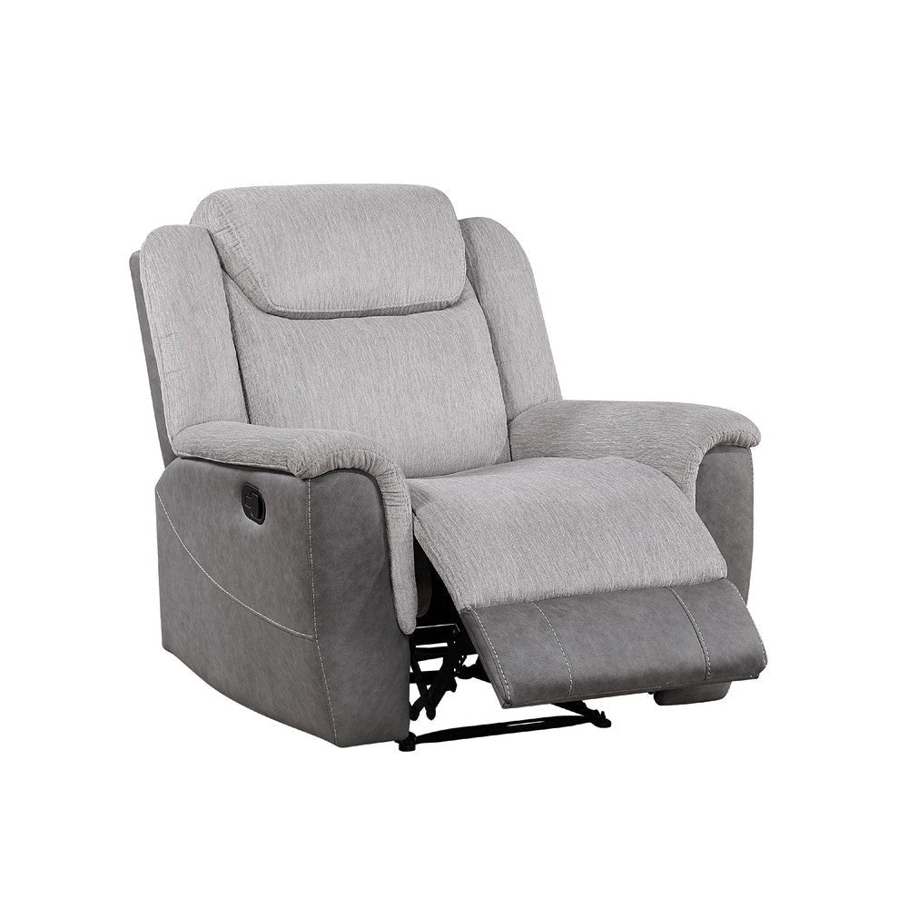 Feo Manual Reclining Chair with Pull Tab | White Gray Microfiber BM336154