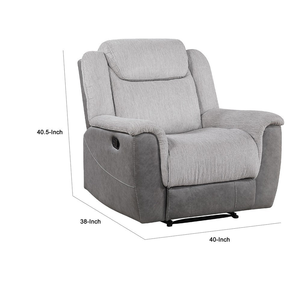 Feo Manual Reclining Chair with Pull Tab | White Gray Microfiber BM336154