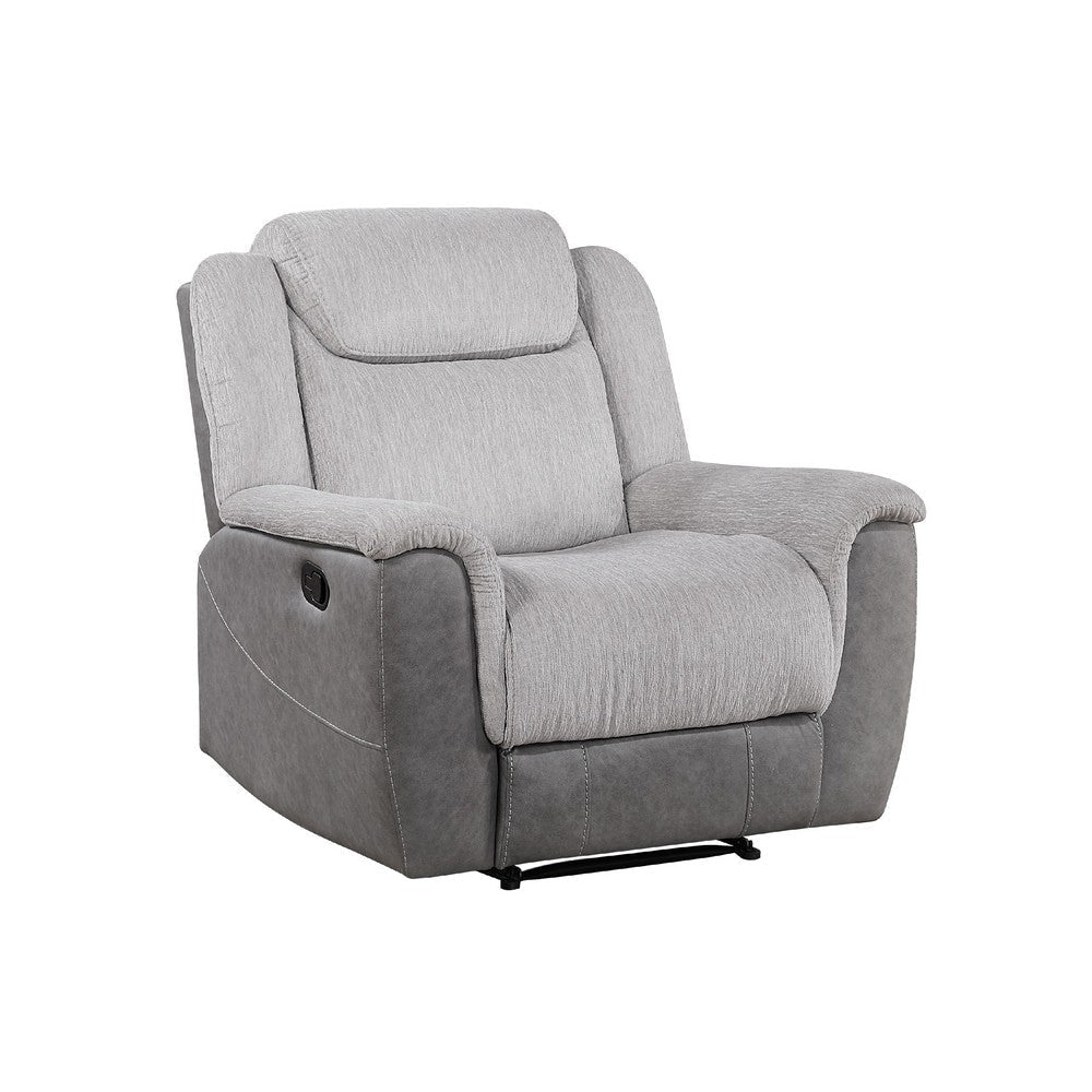 Feo Manual Reclining Chair with Pull Tab | White Gray Microfiber