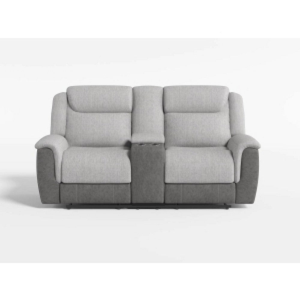 Feo Manual Reclining Loveseat w Console | White Gray Microfiber 76’’ BM336155