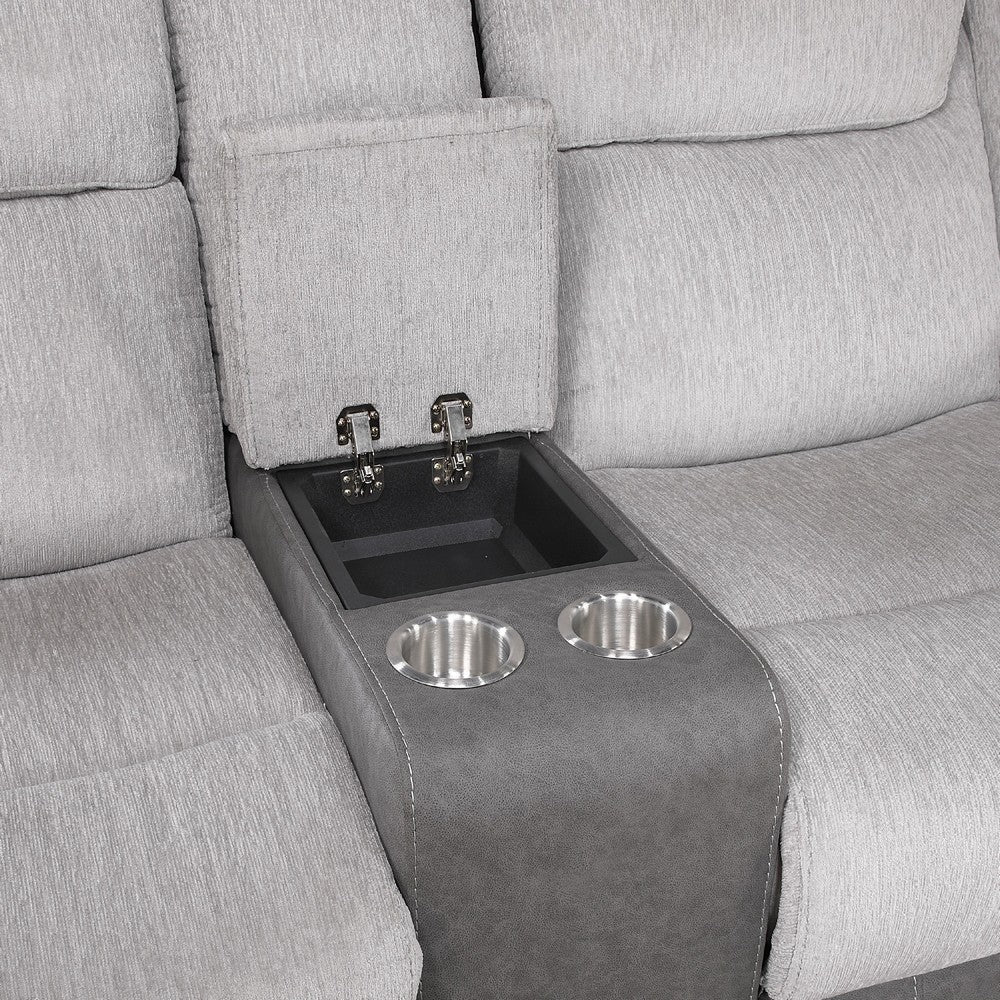 Feo Manual Reclining Loveseat w Console | White Gray Microfiber 76’’ BM336155