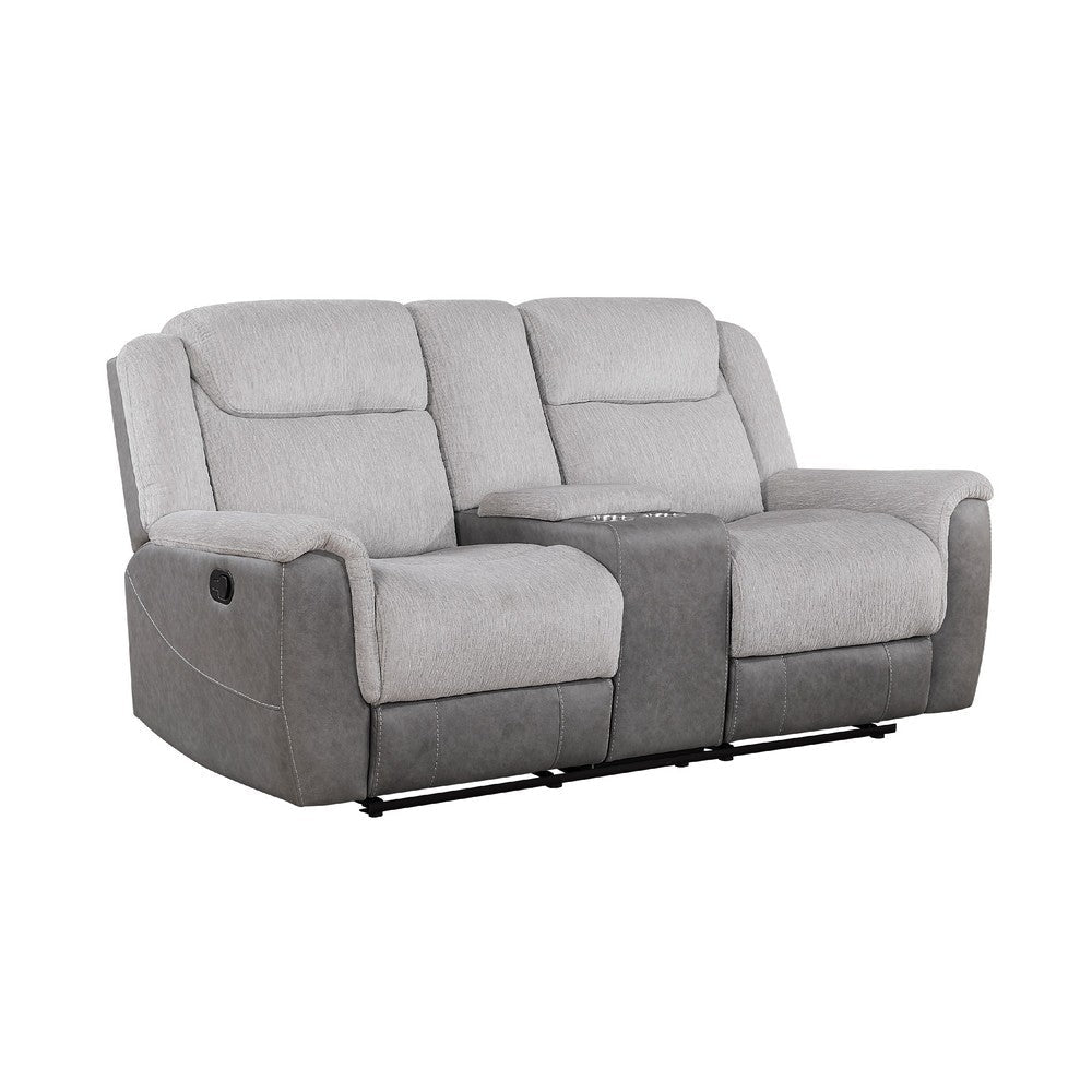 Feo Manual Reclining Loveseat w Console | White Gray Microfiber 76"