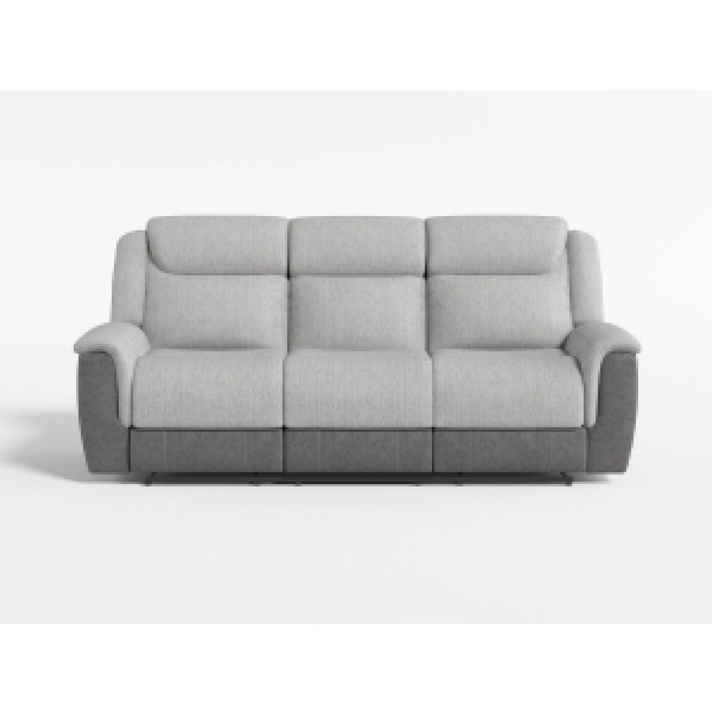 Feo Manual Reclining Sofa w Console | White Gray Microfiber 86’’ BM336156