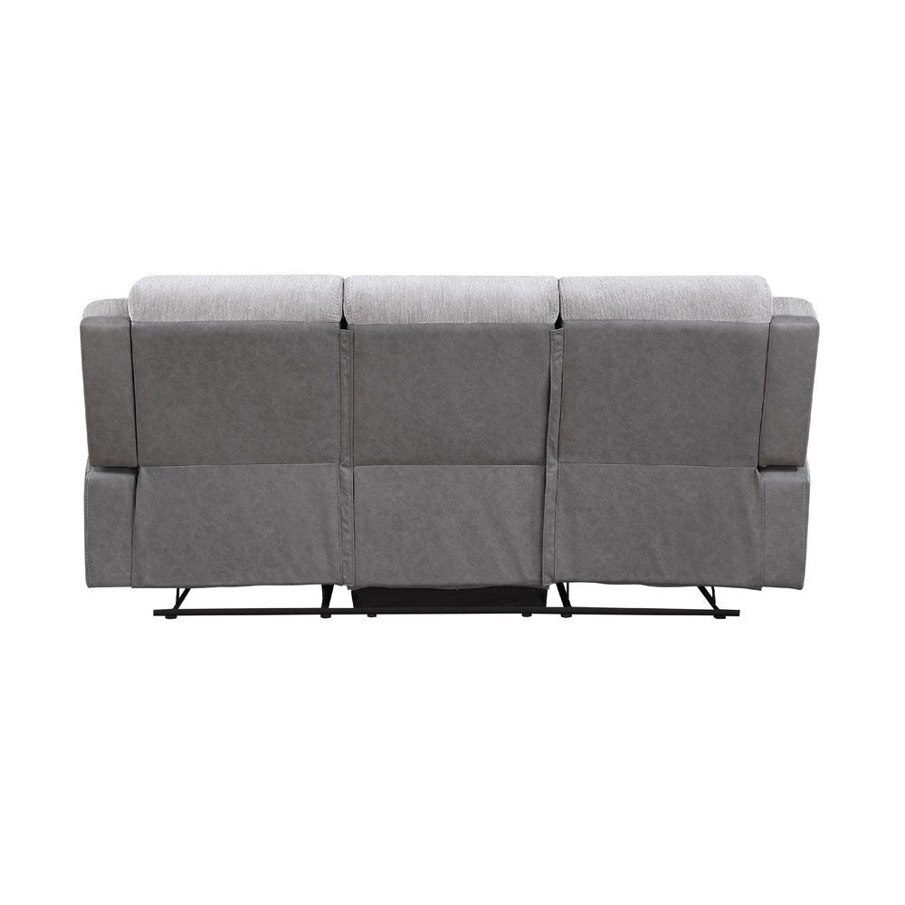 Feo Manual Reclining Sofa w Console | White Gray Microfiber 86’’ BM336156