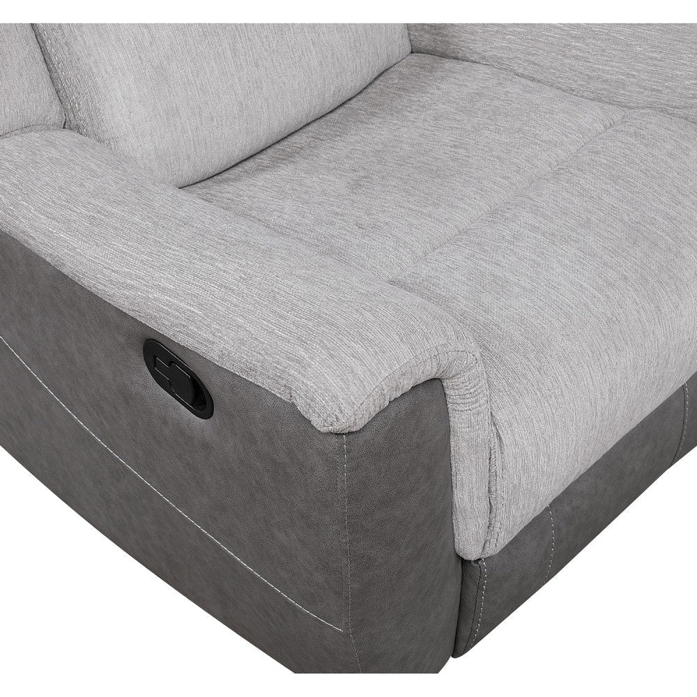 Feo Manual Reclining Sofa w Console | White Gray Microfiber 86’’ BM336156