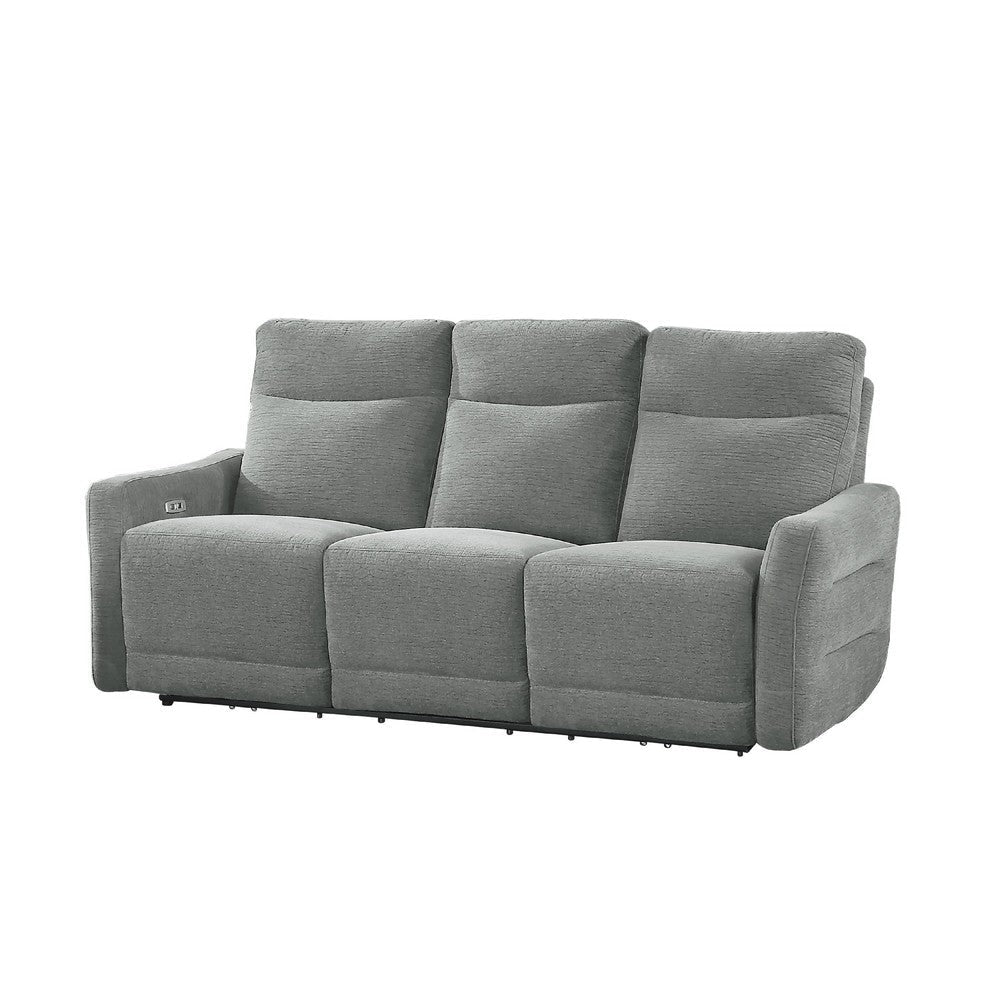 Eddie Power Double Recliner Sofa w USB | Lay Flat | Dove Gray Chenille