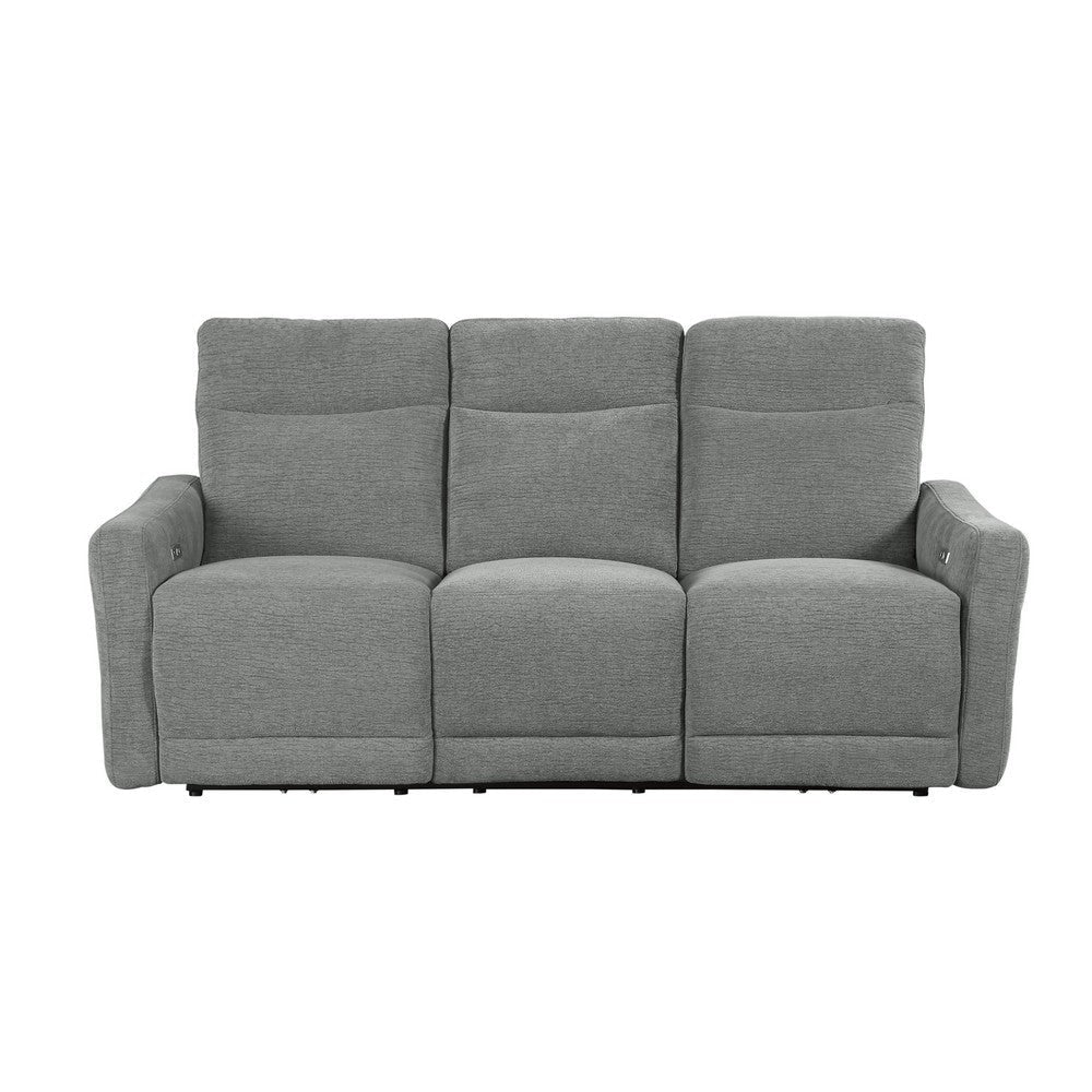 Eddie Power Double Recliner Sofa w USB | Lay Flat | Dove Gray Chenille BM336157