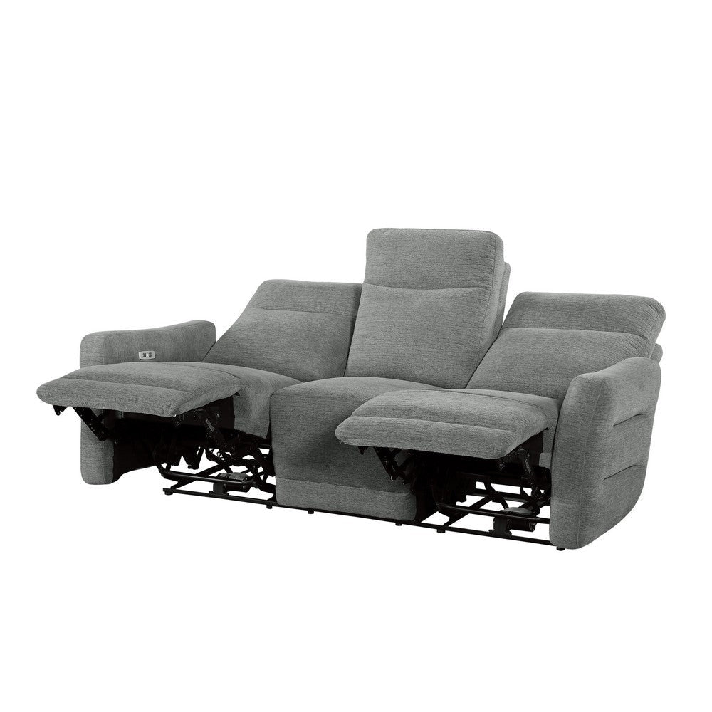 Eddie Power Double Recliner Sofa w USB | Lay Flat | Dove Gray Chenille BM336157