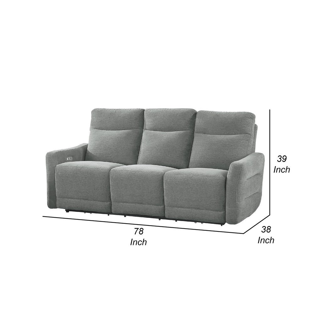 Eddie Power Double Recliner Sofa w USB | Lay Flat | Dove Gray Chenille BM336157