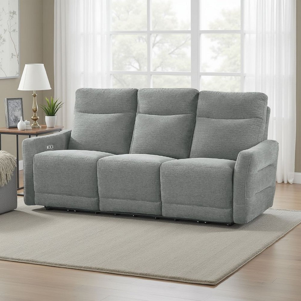 Eddie Power Double Recliner Sofa w USB | Lay Flat | Dove Gray Chenille