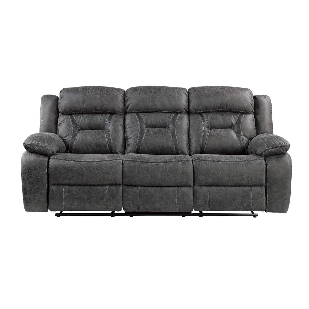 Mady Manual Reclining Sofa | Pillow Tufted | Dark Gray Polyester 85’’ BM336162