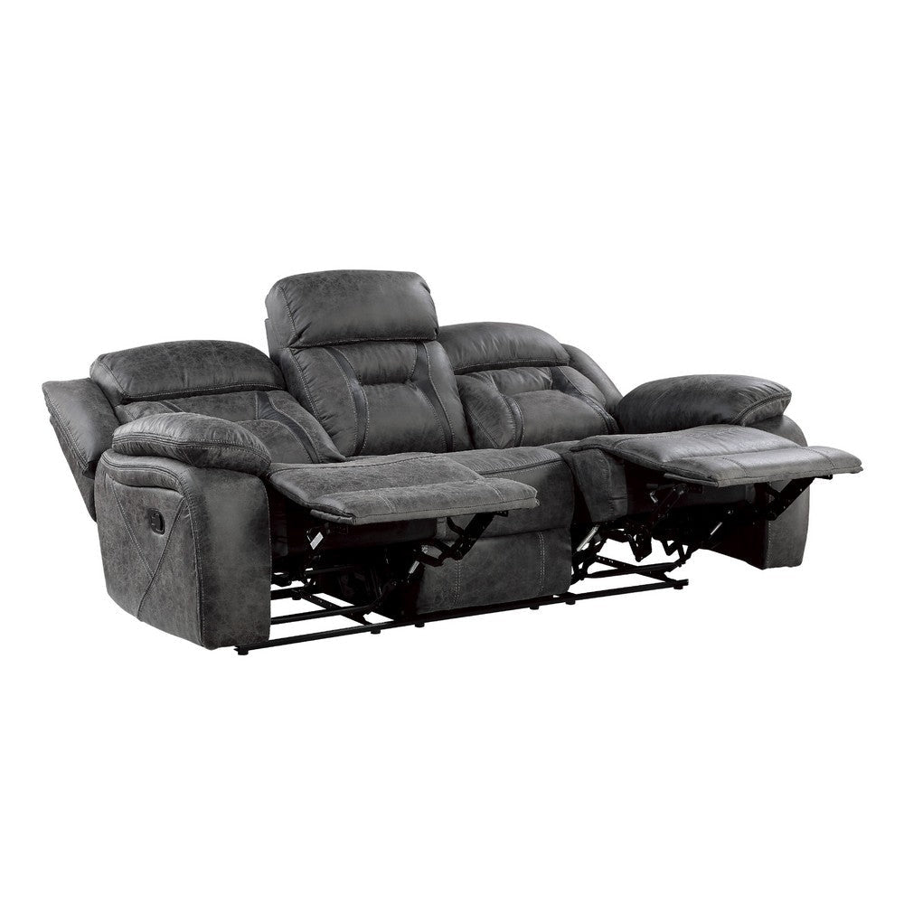 Mady Manual Reclining Sofa | Pillow Tufted | Dark Gray Polyester 85’’ BM336162