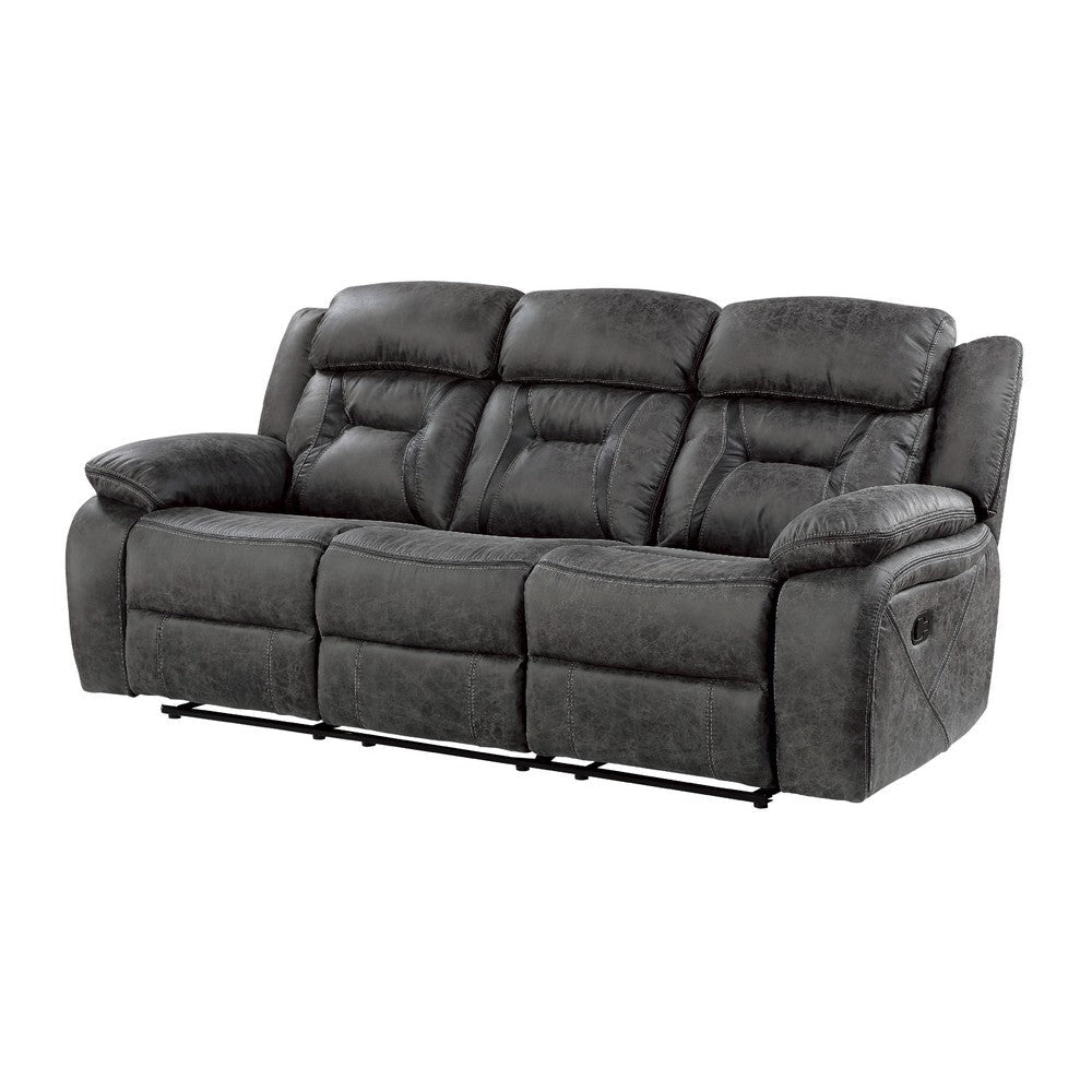 Mady Manual Reclining Sofa | Pillow Tufted | Dark Gray Polyester 85’’ BM336162