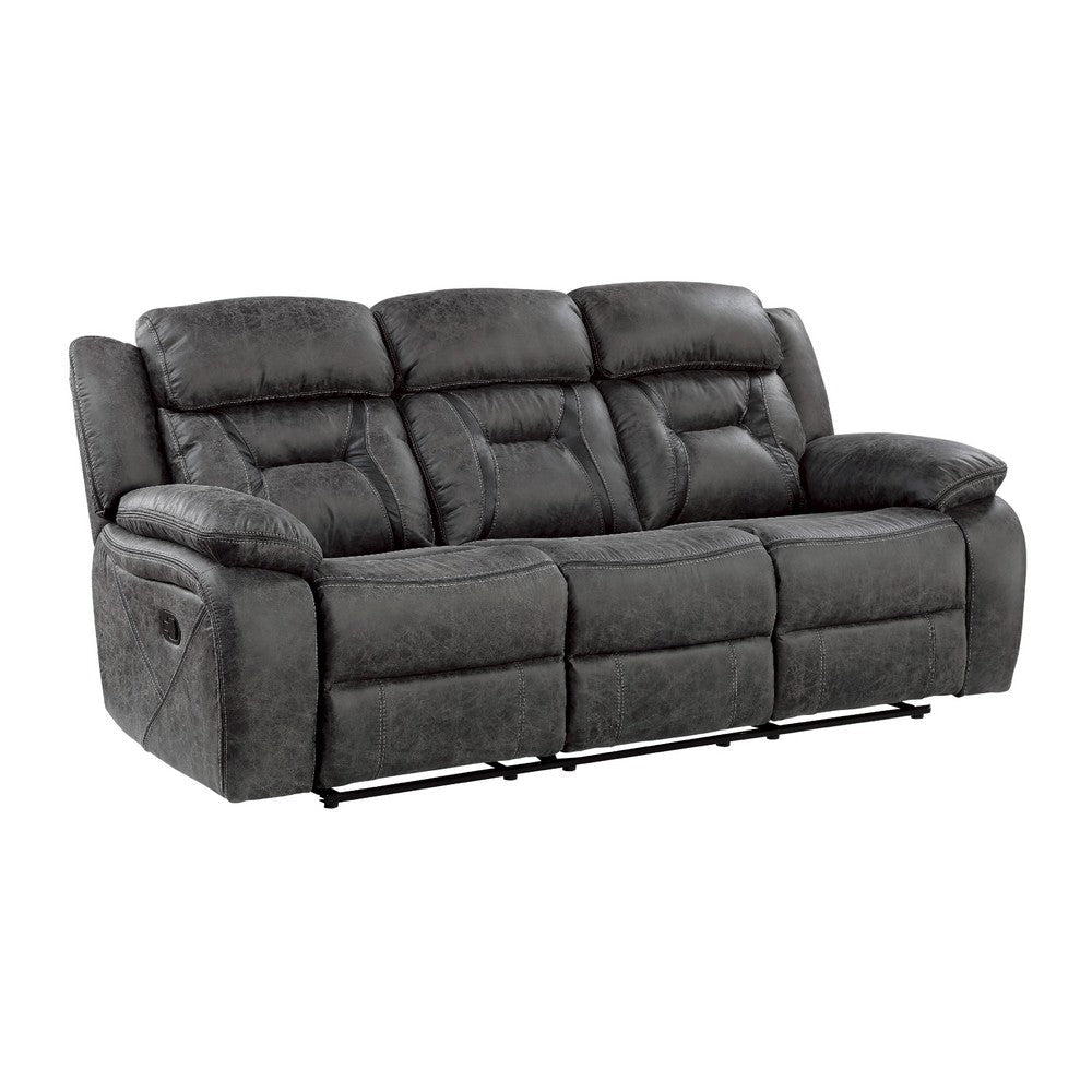 Mady Manual Reclining Sofa | Pillow Tufted | Dark Gray Polyester 85"