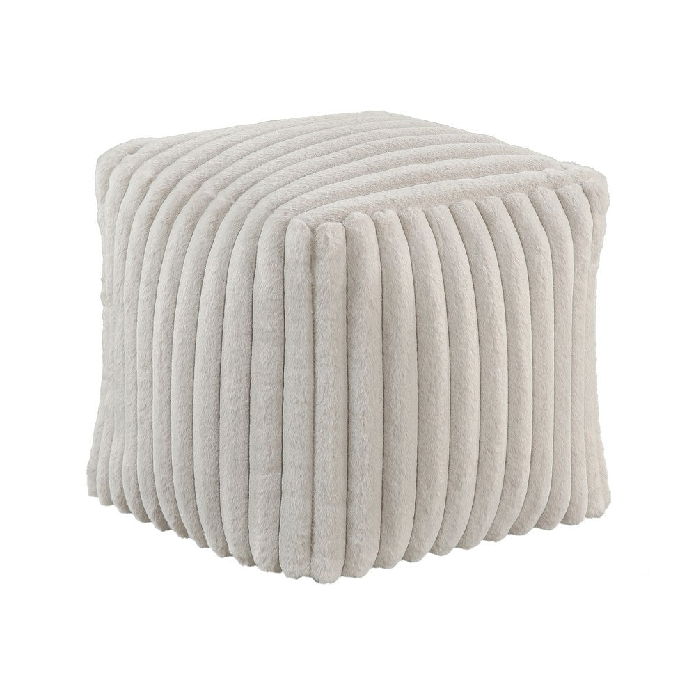 Modern Ottoman | Off White Ribbed Corduroy Zipper Cover | 16" Square