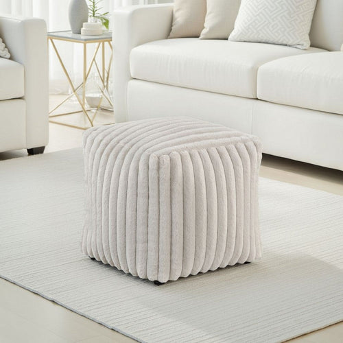 Modern Ottoman | Off White Ribbed Corduroy Zipper Cover | 16" Square