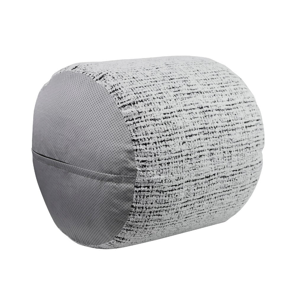 Modern Pouf Ottoman | Light Gray Soft Textured Chenille | 16’’ Round BM336165
