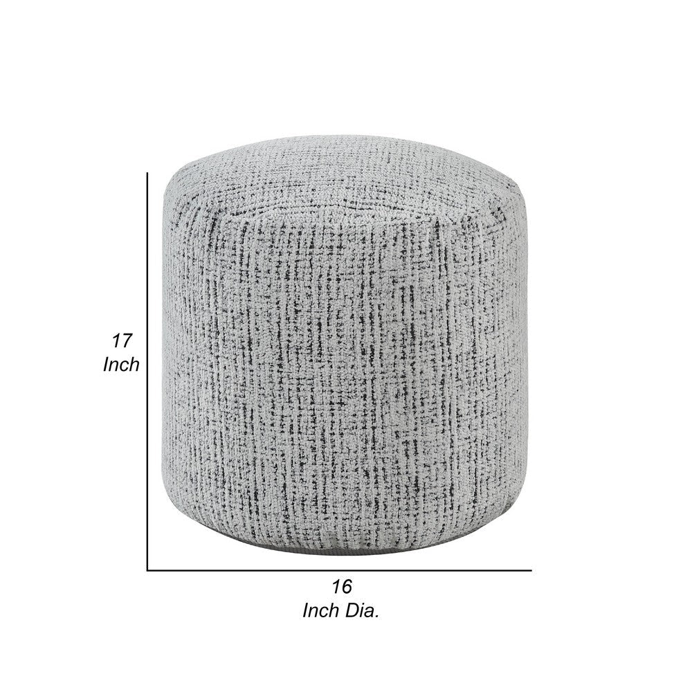 Modern Pouf Ottoman | Light Gray Soft Textured Chenille | 16’’ Round BM336165