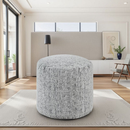 Modern Pouf Ottoman | Light Gray Soft Textured Chenille | 16" Round