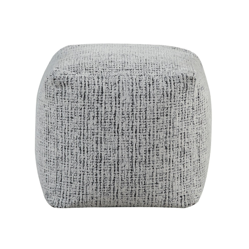 Modern Pouf Ottoman | Black White Soft Textured Chenille | 16’’ Square BM336166