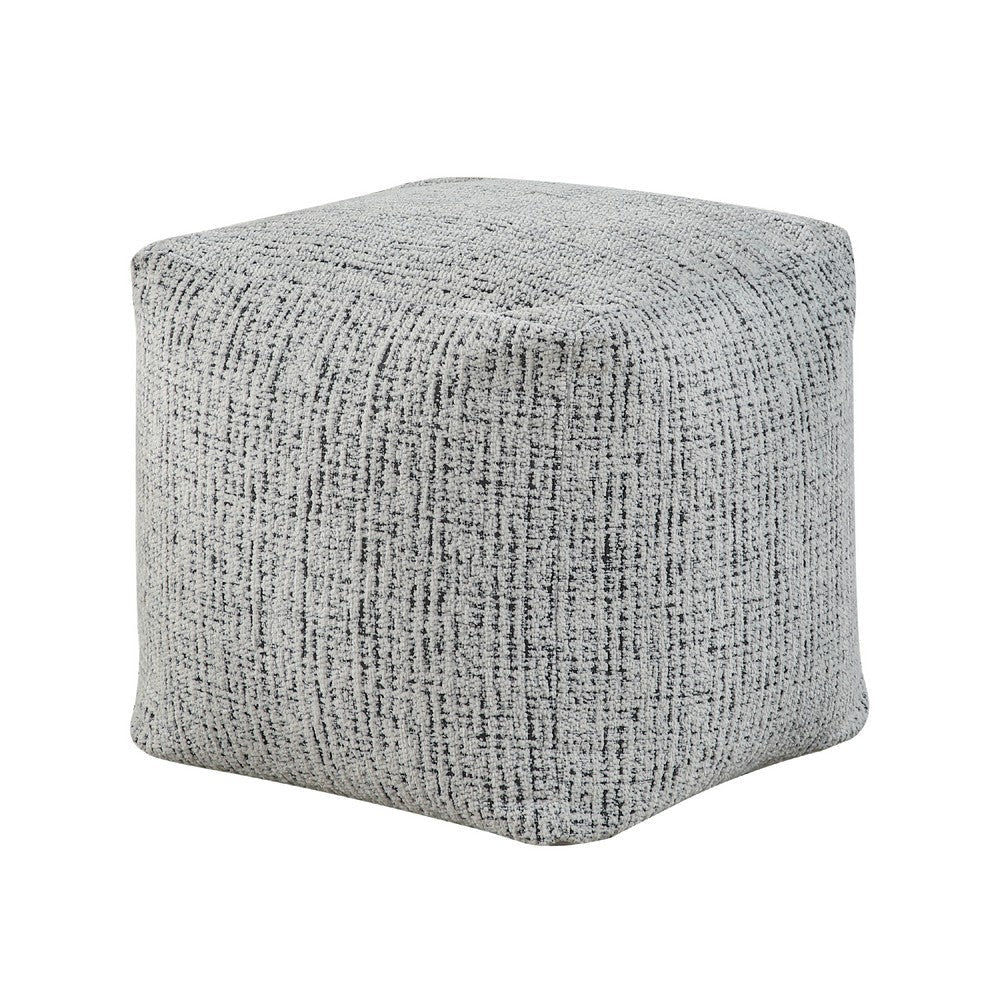 Modern Pouf Ottoman | Black White Soft Textured Chenille | 16’’ Square BM336166