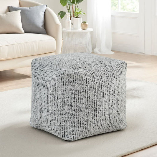 Modern Pouf Ottoman | Black White Soft Textured Chenille | 16" Square