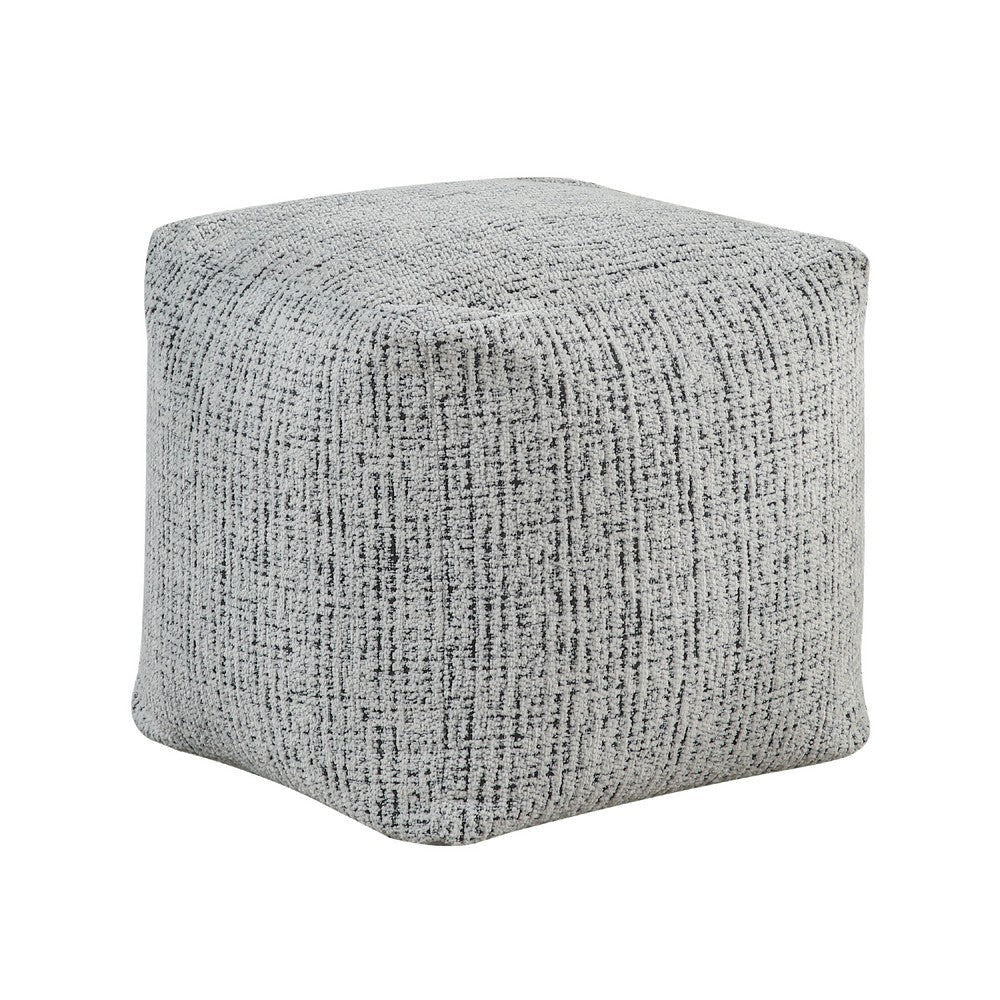 Modern Pouf Ottoman | Black White Soft Textured Chenille | 16" Square