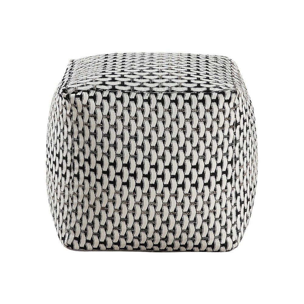 Modern Pouf Ottoman | Black White Basket Woven Jacquard | 16’’ Square BM336167