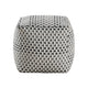 Modern Pouf Ottoman | Black White Basket Woven Jacquard | 16’’ Square BM336167