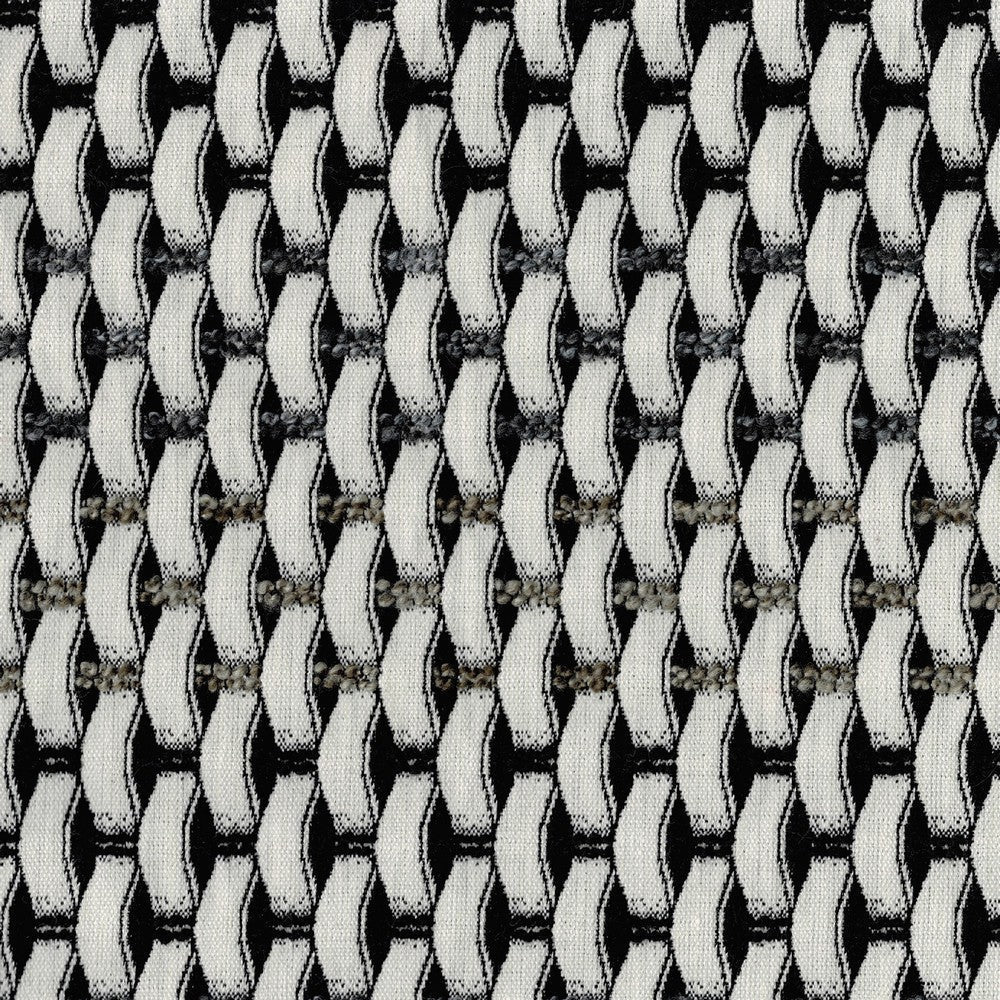 Modern Pouf Ottoman | Black White Basket Woven Jacquard | 16’’ Square BM336167