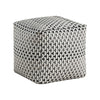 Modern Pouf Ottoman | Black White Basket Woven Jacquard | 16" Square