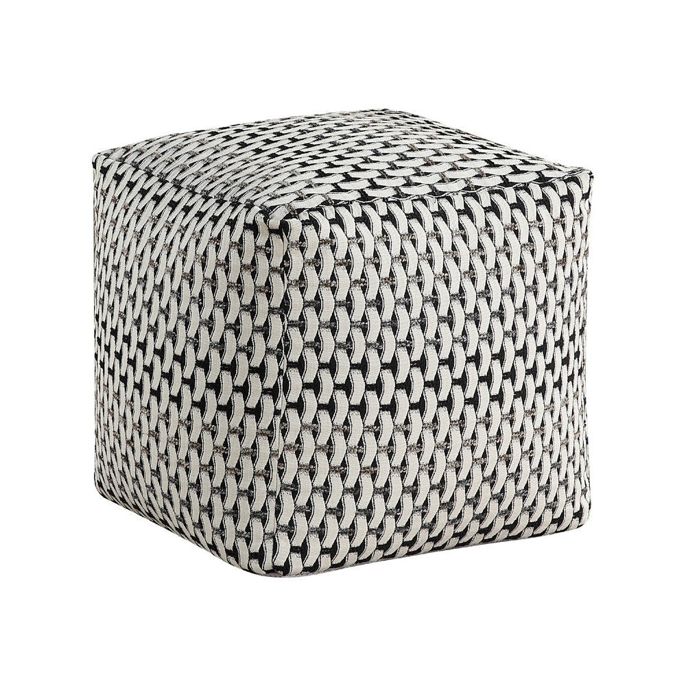 Modern Pouf Ottoman | Black White Basket Woven Jacquard | 16" Square