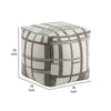 Modern Pouf Ottoman | Beige Gray Chunky Plaid Jacquard | 16’’ Square BM336168