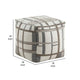Modern Pouf Ottoman | Beige Gray Chunky Plaid Jacquard | 16’’ Square BM336168