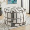 Modern Pouf Ottoman | Beige Gray Chunky Plaid Jacquard | 16" Square