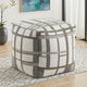 Modern Pouf Ottoman | Beige Gray Chunky Plaid Jacquard | 16" Square