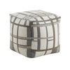 Modern Pouf Ottoman | Beige Gray Chunky Plaid Jacquard | 16" Square