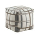 Modern Pouf Ottoman | Beige Gray Chunky Plaid Jacquard | 16" Square