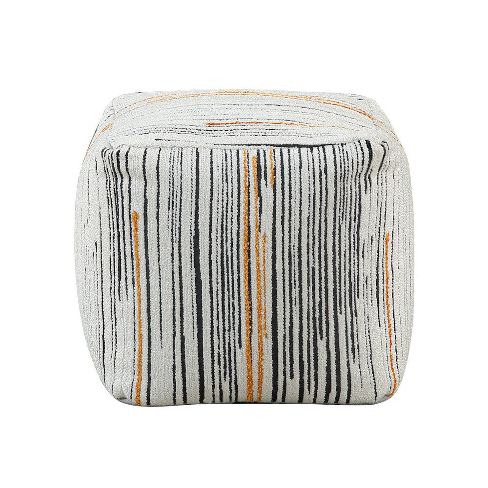Modern Pouf Ottoman | Multicolor Vertical Striped Pattern Jacquard 16’’ BM336169