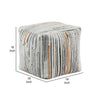 Modern Pouf Ottoman | Multicolor Vertical Striped Pattern Jacquard 16’’ BM336169