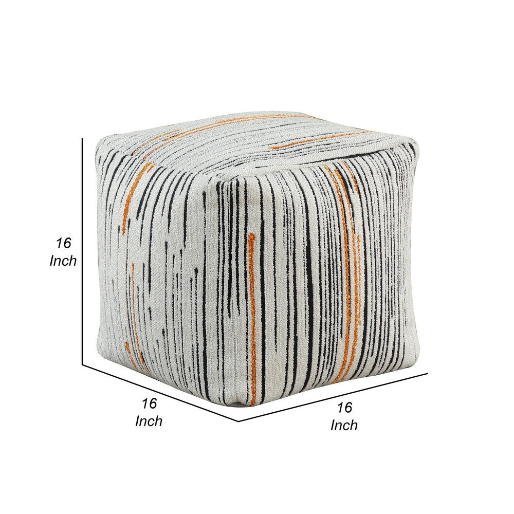 Modern Pouf Ottoman | Multicolor Vertical Striped Pattern Jacquard 16’’ BM336169