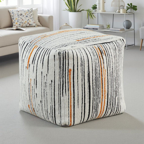 Modern Pouf Ottoman | Multicolor Vertical Striped Pattern Jacquard 16"