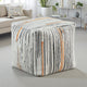 Modern Pouf Ottoman | Multicolor Vertical Striped Pattern Jacquard 16"