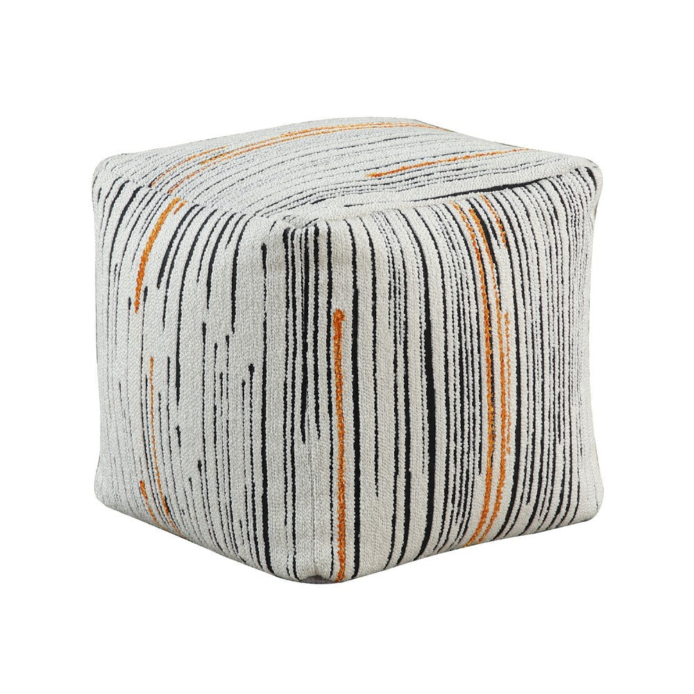 Modern Pouf Ottoman | Multicolor Vertical Striped Pattern Jacquard 16"