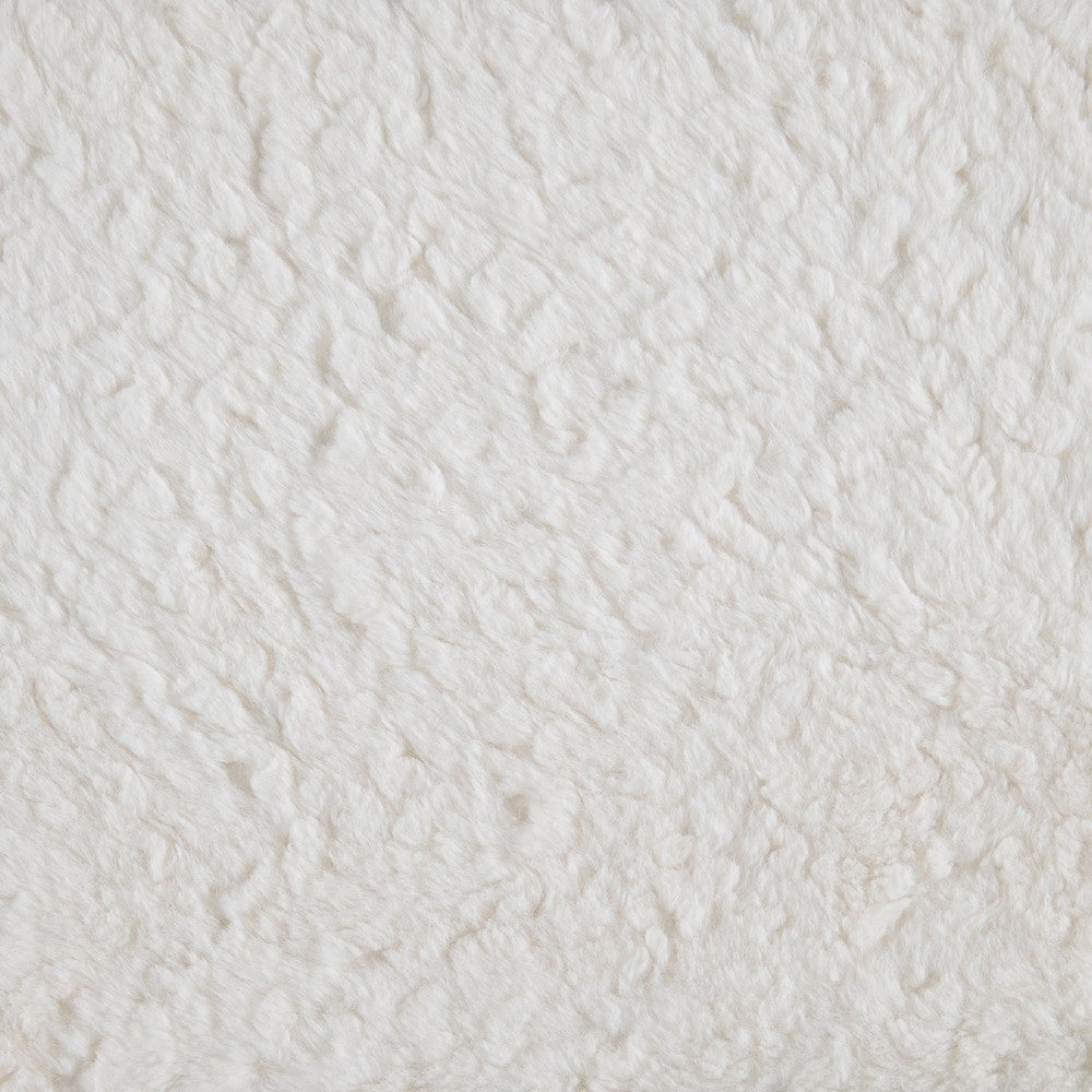 Modern Pouf Ottoman | 16’’ Round w Fluffy Off White Faux Fur Texture BM336171