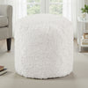 Modern Pouf Ottoman | 16" Round w Fluffy Off White Faux Fur Texture